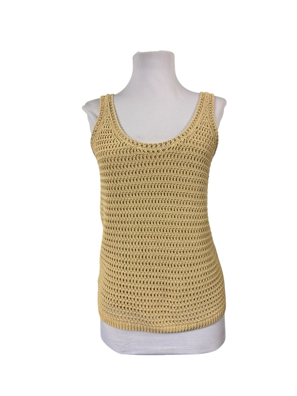 Vince Women's Small Crochet Tank Top Tan Beige Lined Vanilla Neutral Preppy